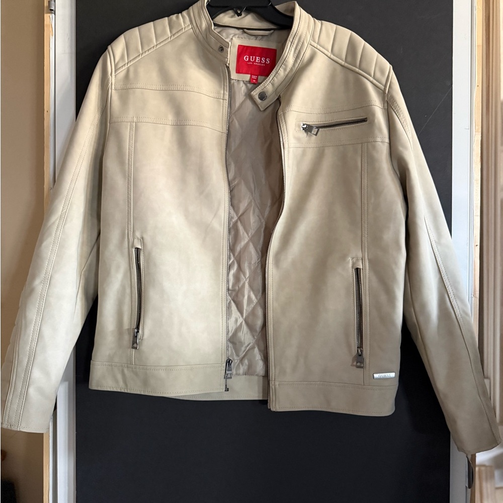 GUESS Men's Beige Leather Jacket